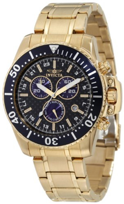 Invicta Men's 11288 Pro Diver Chronograph Black Carbon Fiber Dial 18k Gold Io...