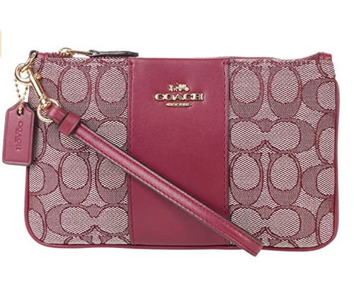 COACH Box Program Signature Jacquard Small Wristlet Burgundy Black Cherry One Size 5476B-GDT4Z