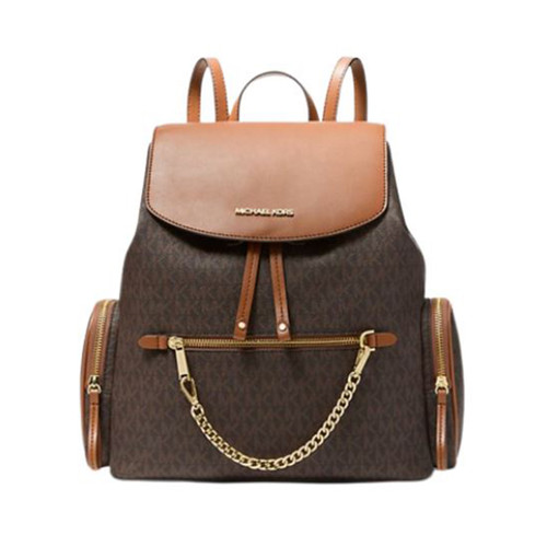 Michael Kors Jet Set Large Signature PVC Chain Backpack Flap Book Bag (brown sig) 35T1GTTB3B-200