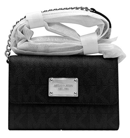 Michael Kors Jet Set Black Silver Chain Large Phone Crossbody PVC 32H4STTC3B NEW