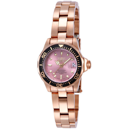 Invicta Women's 14100 Pro Diver Quartz 3 Hand Pink Dial Watch