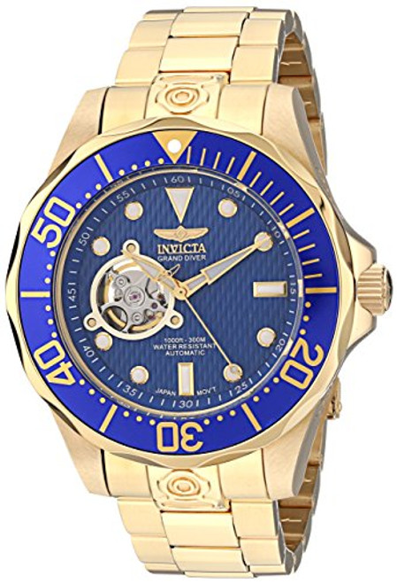 Invicta Men's 13711 Grand Diver Automatic Blue Textured Dial 18k Gold Ion-Pla...