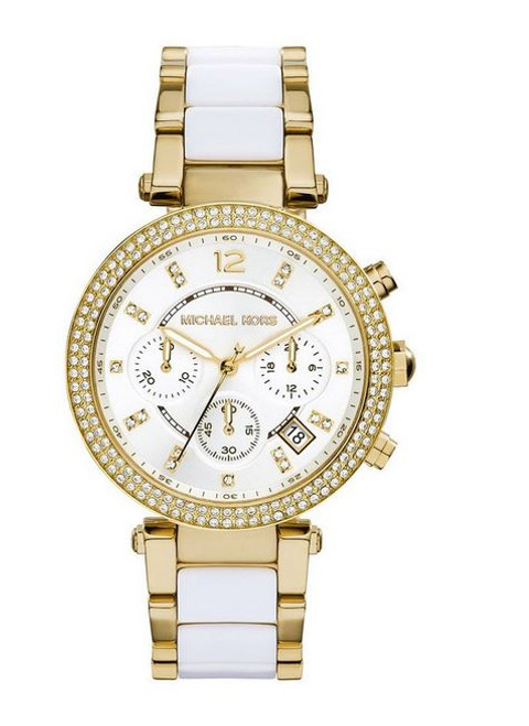 Michael Kors Watches Parker Chronograph Stainless Steel Watch (Gold/White)