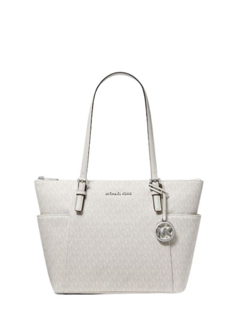 Michael Kors Jet Set Item East/West Top Zip Tote Optic White/Alluminum One Size 30T2STTT8V-101