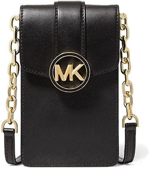 MICHAEL KORS CARMEN SMALL FAUX LEATHER PHONE CROSSBODY BAG (Black) 35T2GNMC5L-001