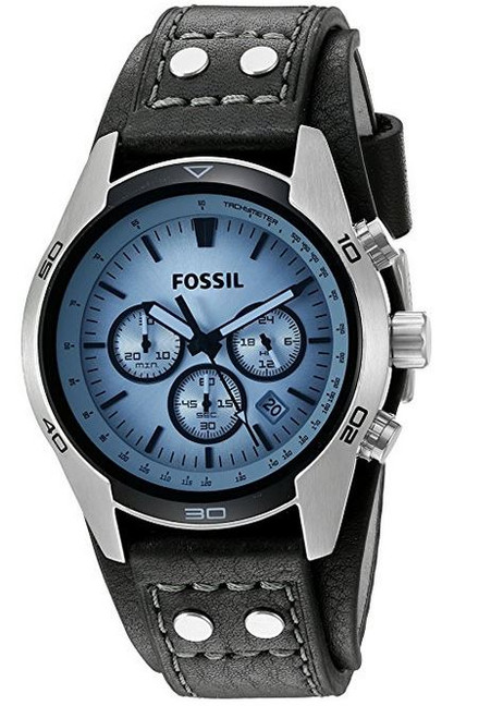 Fossil Men's CH2564 Leather Strap Glass Analog Dial Chronograph Watch, Blue F...