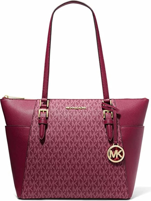 Michael Kors Charlotte LG Top Zip Tote PVC Pebbled Leather Black MK  Signature