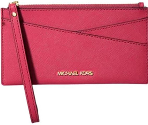 Michael Kors Jet Set Medium Logo Crossover Wristlet (Carmine Pink) 35H1GTVW2L-carmine