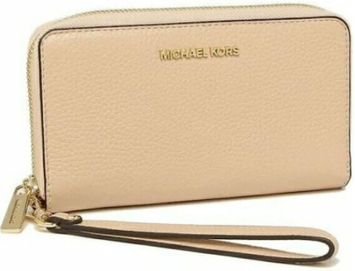 Michael Kors Jet Set Travel Large Flat Multifunction Phone Case Pebbled Leather Wallet (Buff)35S9GTVE7L-buff