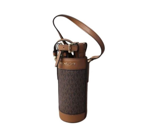 Michael Kors PVC Leather Giftables Water Bottle Holder Crossbody Shoulder Bag (Brown)35S2GGFN1B-847