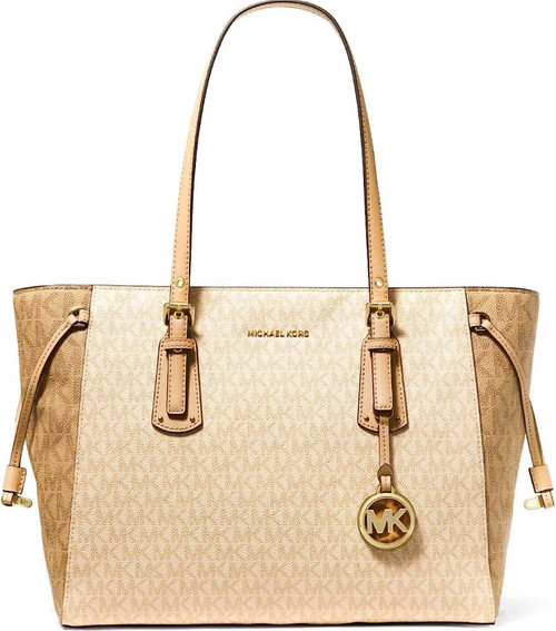 MICHAEL MICHAEL KORS Women's Voyager Medium Crossgrain Leather Tote Bag, Buttermilk Multi  30S0GV6T2B-798