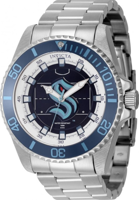 Invicta Men's 42248 NHL Seattle Kraken Quartz 3 Hand White, Silver, Blue, Red, Dark Blue Dial Watch