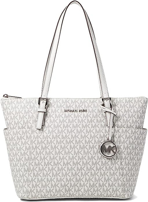 Michael Kors Jet Set Item East/West Top Zip Tote Optic White/Black One Size 30T2STTT8V-089