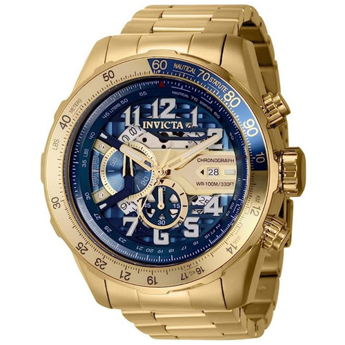 Invicta Men's 36675 Aviator Quartz Multifunction Blue, Gold Dial Watch