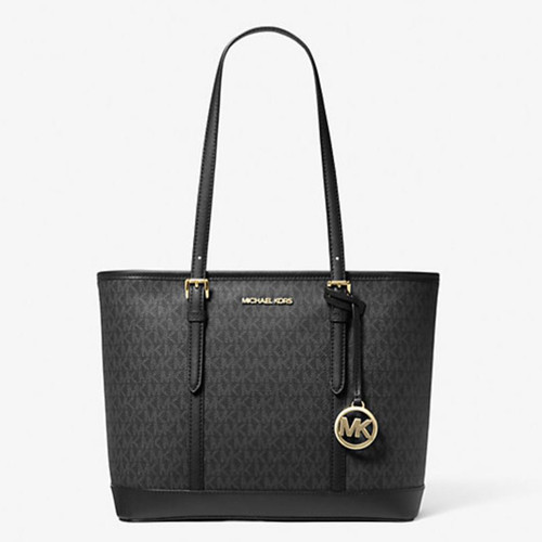 Michael Kors Jet Set Travel Signature Small Top Zip Shoulder Tote - Black 35S0GTVT1V-001