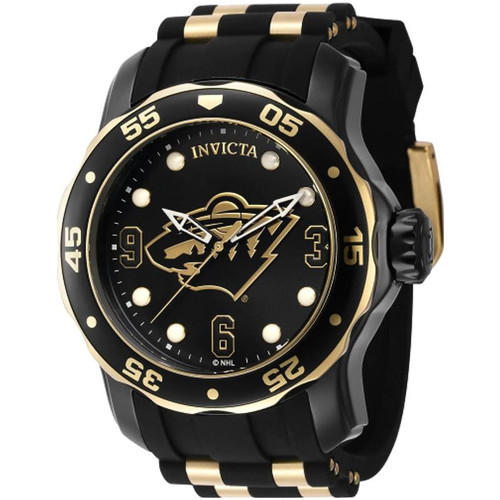 Invicta Men's 42317 NHL Minnesota Wild Quartz 3 Hand Gold, Black, White Dial Watch