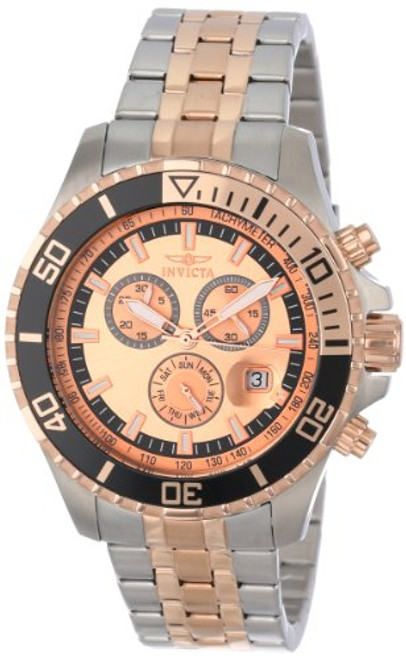 Invicta Men's 13651 Pro Diver Chronograph Rose Gold Tone Dial Two Tone Stainl...