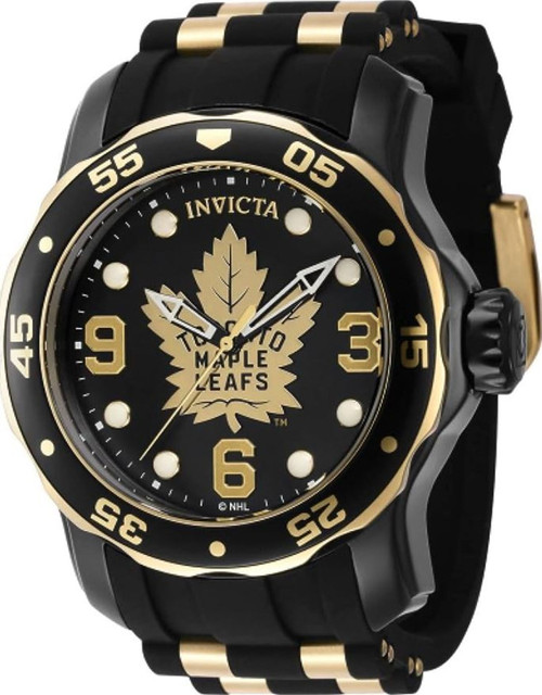 Invicta Men's 42326 NHL Toronto Maple Leafs Quartz 3 Hand Black, White, Gold Dial Watch