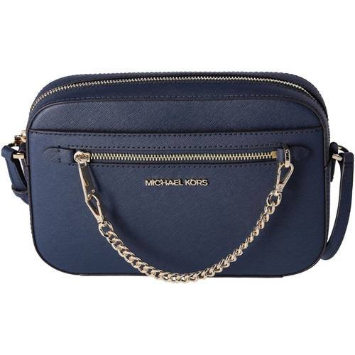 Michael Kors Jet Set Large East West Zip Chain Crossbody Bag Navy Leather 35S1GTTC7L-406