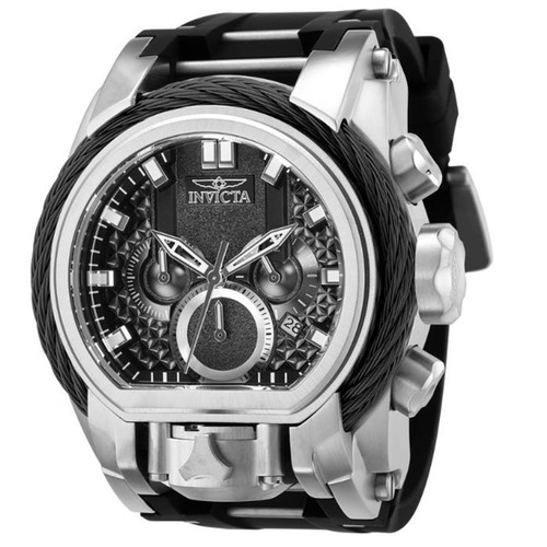 Invicta Men's 37222 Bolt Quartz, Quartz Multifunction Silver, Black Dial Watch
