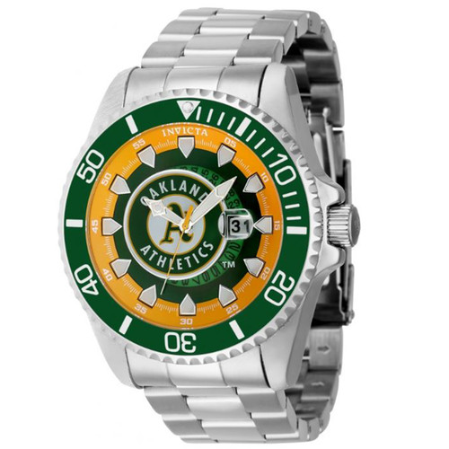 Invicta Men's 43473 MLB Oakland Athletics Quartz Green, Yellow, Silver, White Dial Watch