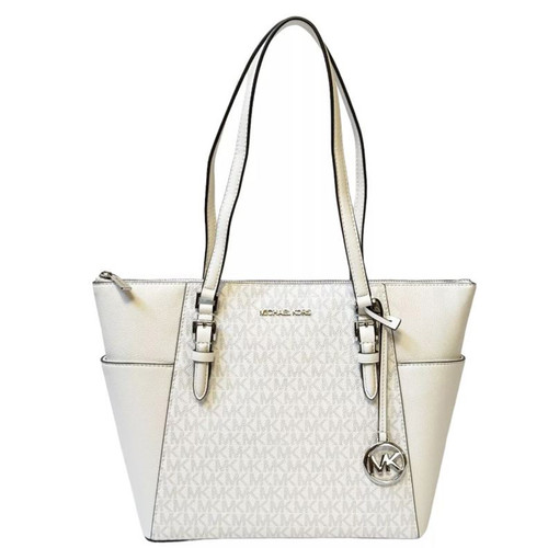 Michael Kors Charlotte Large Logo and Leather Top-Zip Tote Bag Optic White 35T4SCFT7B-Opwhite