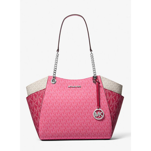 Michael Kors Large Chain MK Signature Shoulder Tote Handbag Purse Bag Tote Lady (DarkRaspberryMulti) 35S5STVE3B-984