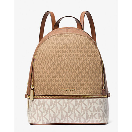 Michael Kors Rhea Medium Color-Block Signature Logo Backpack (Camel) 35S5GRAB6V-222