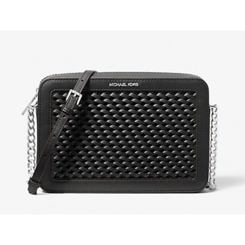 Michael Kors Jet Set Large Woven Crossbody Bag (Black) 35T5STTC3Y-001