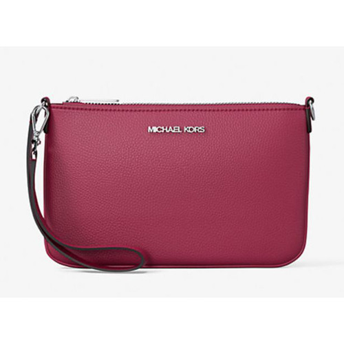 Michael Kors Jet Set Small Pebbled Leather Convertible Wristlet (Dark Raspberry) 35S5STVW5L-984