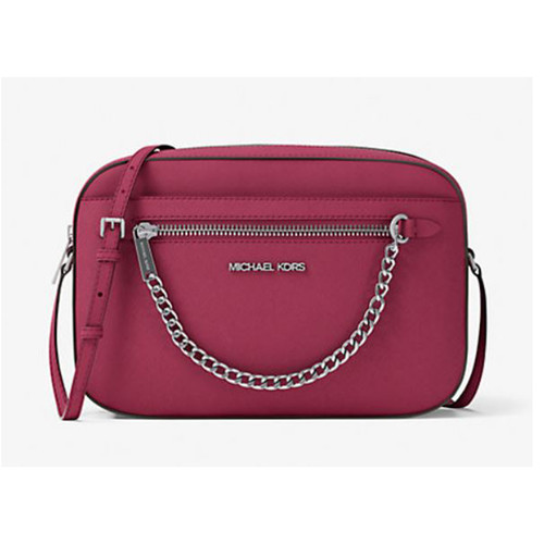 Michael Kors Jet Set Large Saffiano Leather Crossbody Bag (Dark Raspberry) 35T1STTC9L-984