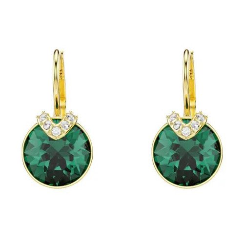 Bella V Earrings, Gold Metal & Green and White Crystals - 5735389