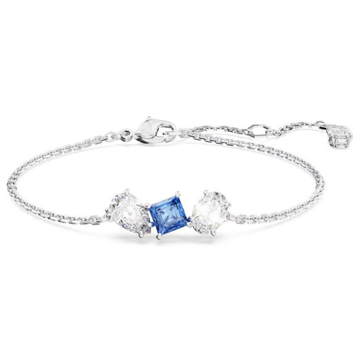 Mesmera Bracelet Rhodium-Plated Metal & Blue and White Crystals, Length 15.5 to 19.5 cm - 5668359