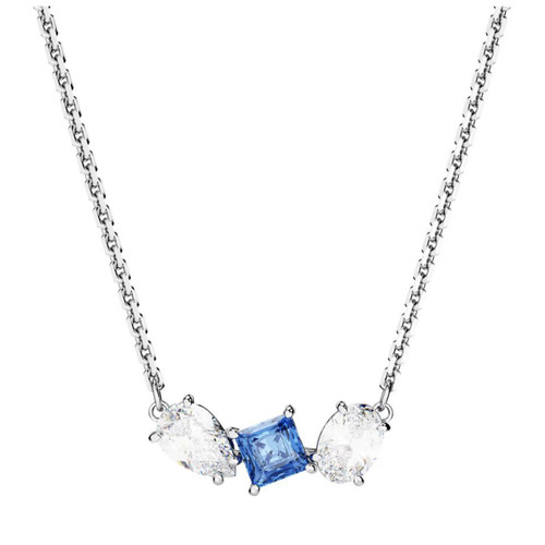 Mesmera Necklace Rhodium-Plated Metal & Blue and White Crystals, Length 38 to 45 cm - 5668276