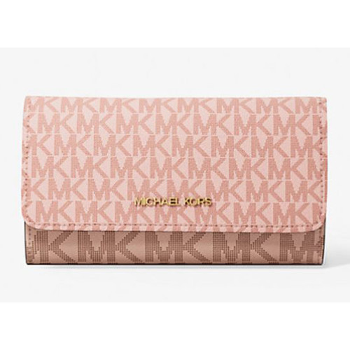 Michael Kors Jet Set Large Signature Logo Tri-Fold Wallet (Powder Blush Multi) 35S5GTVF3B-424
