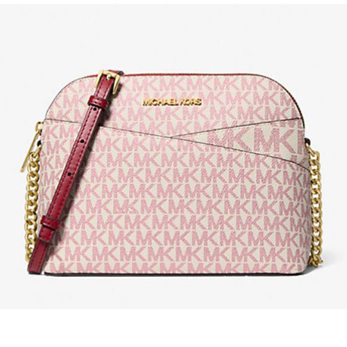 Michael Kors Outlet Jet Set Travel Medium Signature Logo Dome Crossbody Bag 35F5GTVC8I-Cherr