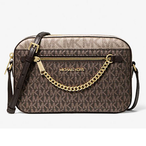 Michael Kors Jet Set Large Metallic Signature Logo Crossbody Bag Brown 35F5GTTC9V-847