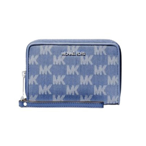 Michael Kors Jet Set Travel Large Logo Jacquard Denim Smartphone Wristlet 35S6STVE3J-Denim