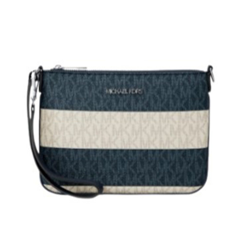 Michael Kors Outlet Jet Set Travel Striped Signature Logo Convertible Wristlet 35T6STVW5V-Navy