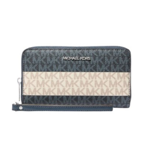 Michael Kors Outlet Jet Set Travel Large Striped Signature Logo Smartphone Wallet 35T6STVE3V-Navy