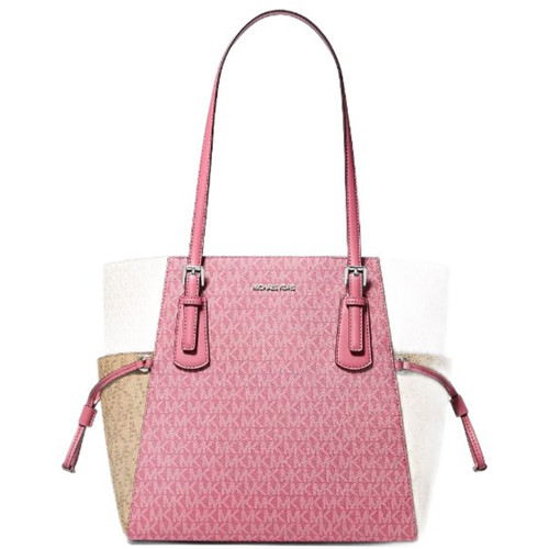 Michael Kors Outlet Voyager Large Color-Block Signature Logo Tote Bag 35S5SV6T7B-Rose