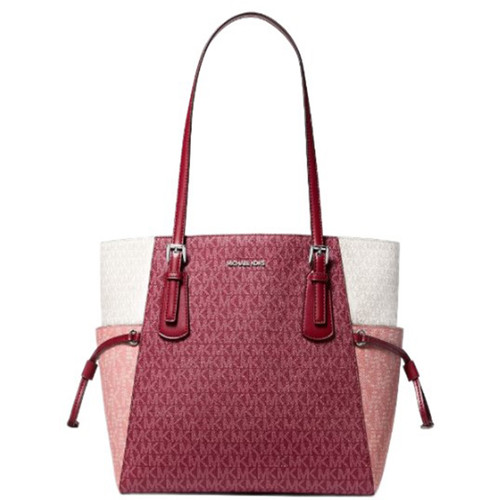 Michael Kors Outlet Voyager Large Color-Block Signature Logo Tote Bag 35S5SV6T7B-Maroo