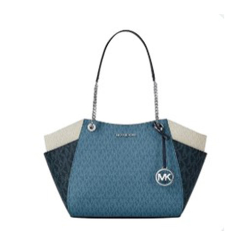 Michael Kors Jet Set Large Color-Block Signature Logo Shoulder Bag 35S5STVE3B-Denim