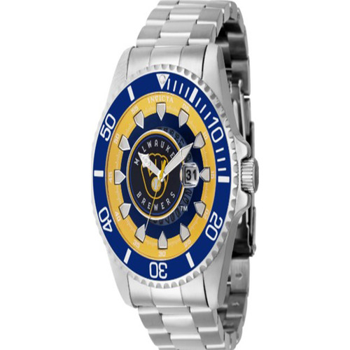 Invicta Men's 43469 MLB Milwaukee Brewers Quartz Yellow, Silver, White, Blue Dial Watch