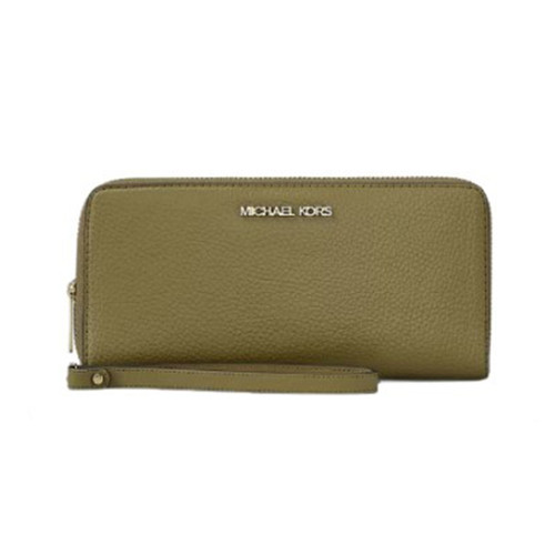 Michael Kors Outlet Jet Set Travel Large Pebbled Leather Wristlet (Oregano) 35T7GTVE7L-Oregano