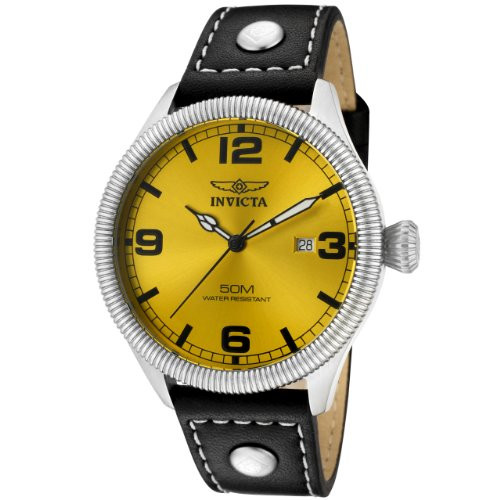 Invicta Men's 1462 Vintage Collection Riveted Leather Strap Yellow Dial Watch...