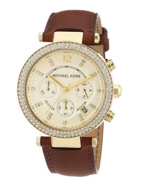 Michael Kors Chronograph Gold Dial Crystal set Ladies Watch MK2249