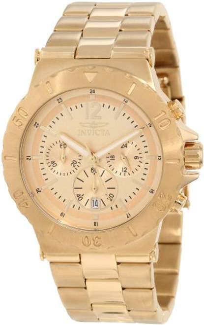 Invicta Men's 1266 Specialty Chronograph Gold Tone Dial 18k Gold Ion-Plated W...