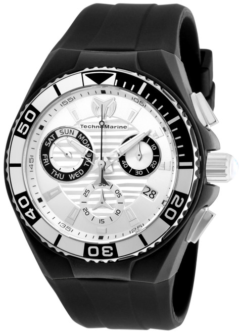 TechnoMarine Men's White Silicone Band Steel Case Quartz Silver-Tone Dial Watch TM-115164