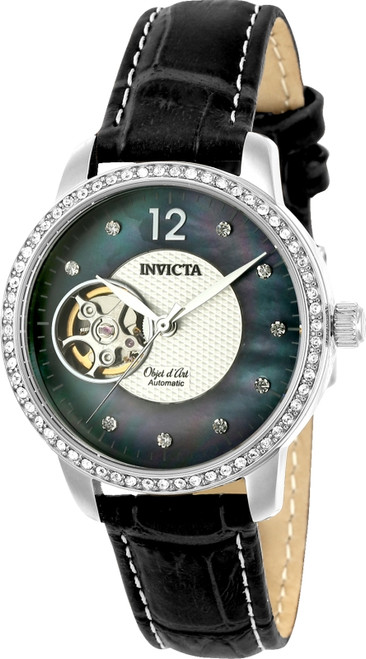 Invicta Women's 22620 Objet D Art Automatic 3 Hand Black, Silver Dial Watch